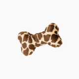 Brown and white patterned dog toy on a white background