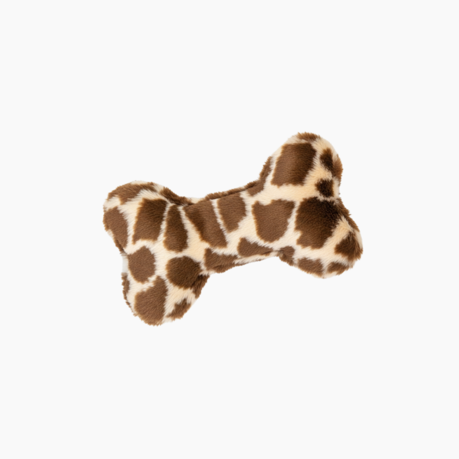 Brown and white patterned dog toy on a white background
