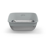 A gray rectangular pet bowl with a stainless steel interior, featuring the 'genie' brand logo on the front, set against a plain white background.