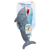 Gray whale-shaped hand puppet on a white background