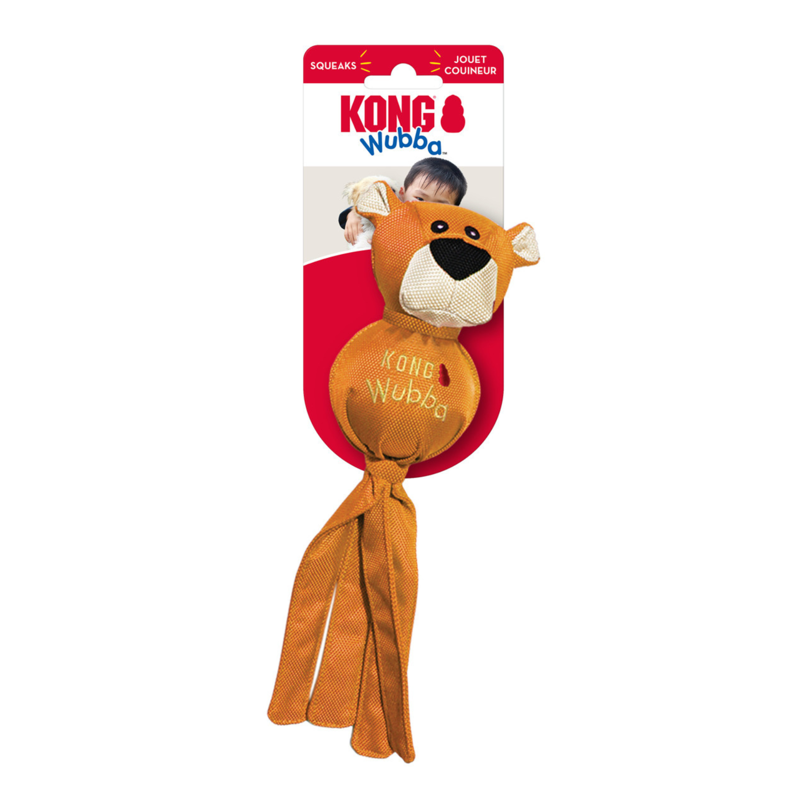 KONG Wubba dog toy with packaging on a white background