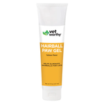 A 3 fl oz squeeze tube of Vet Worthy Hairball Paw Gel, Salmon Flavor, on a solid white background.
