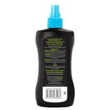 A black plastic spray bottle with a bright blue spray nozzle, shown from the back against a plain white background.