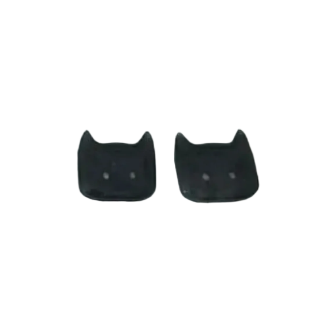 Two black cat-shaped earrings on a white background