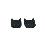 Two black cat-shaped earrings on a white background