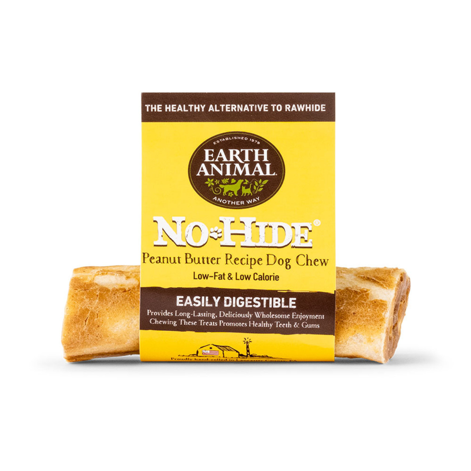 Earth Animal No-Hide Peanut Butter Recipe Dog Chew packaging on a white background