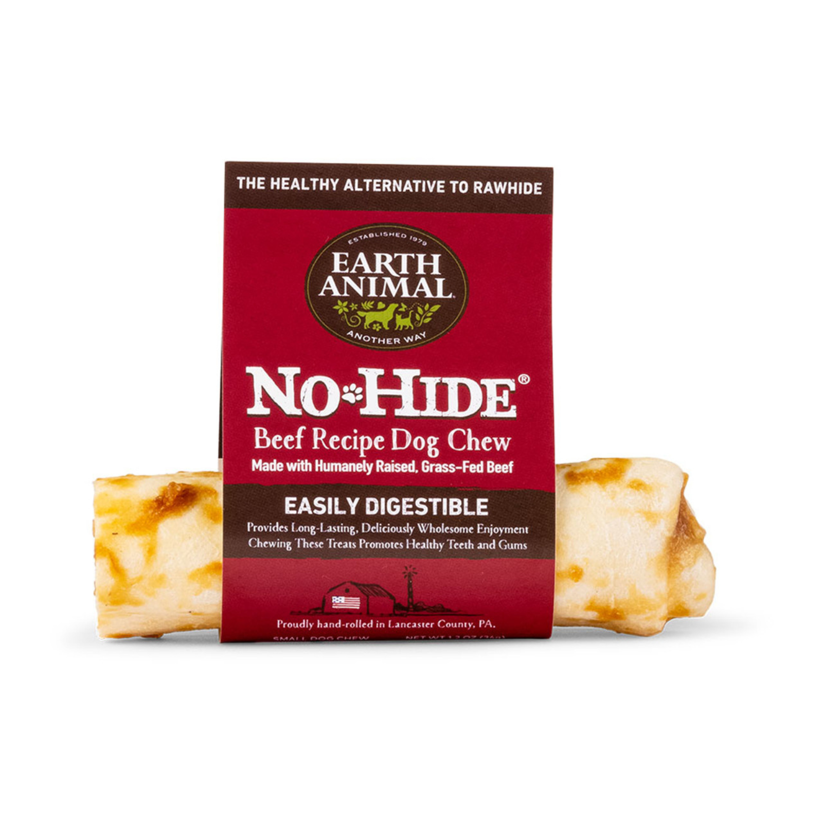 Earth Animal No-Hide Beef Recipe Dog Chew packaging on a white background