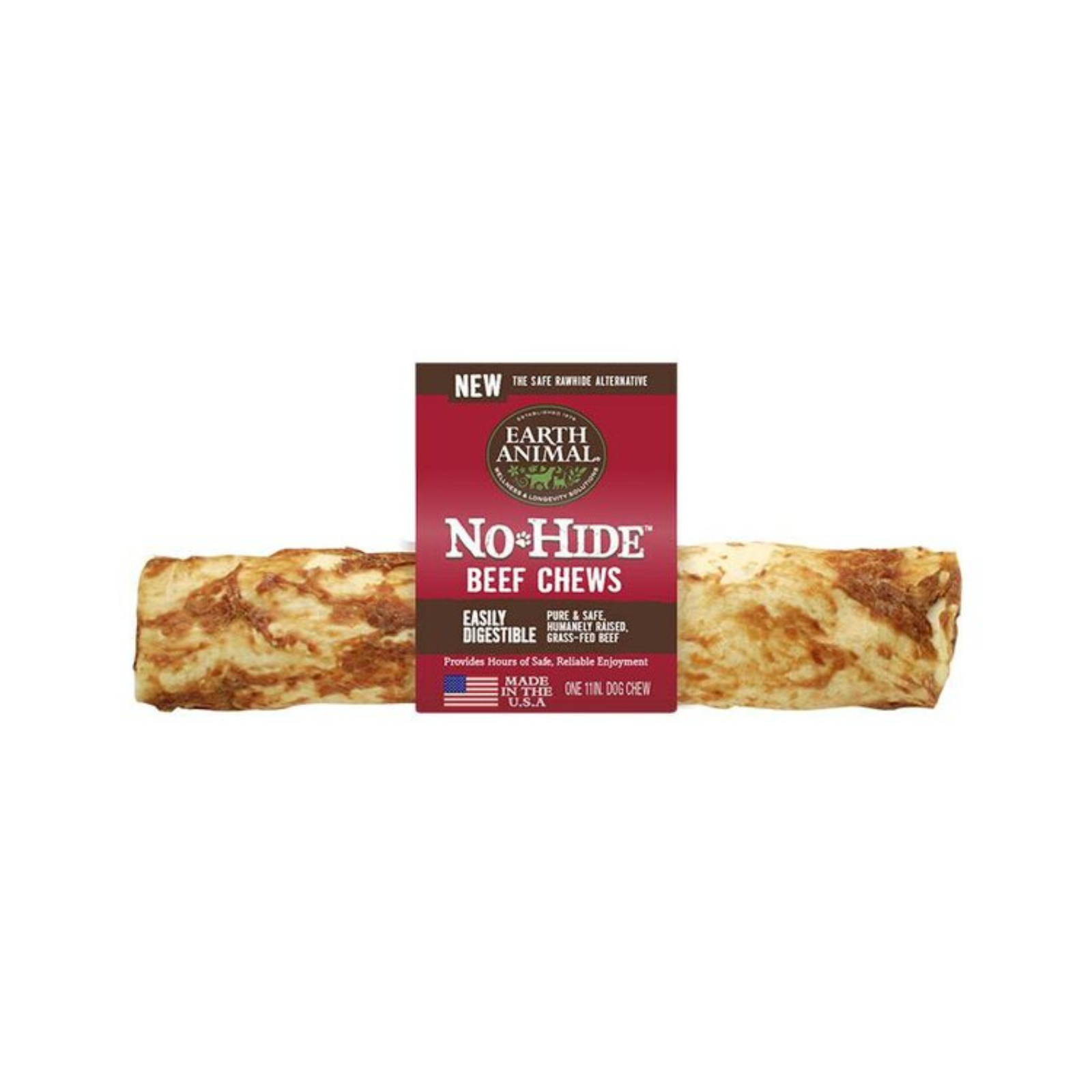 Earth Animal No Hide Beef Chew with packaging on a white background