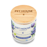 Pet House Candle with wooden lid and wild blueberries design on a white background