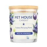 Pet House Candle with wild blueberries flavor on a white background