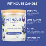 Pet House Candle with wild blueberries flavor on a blue background