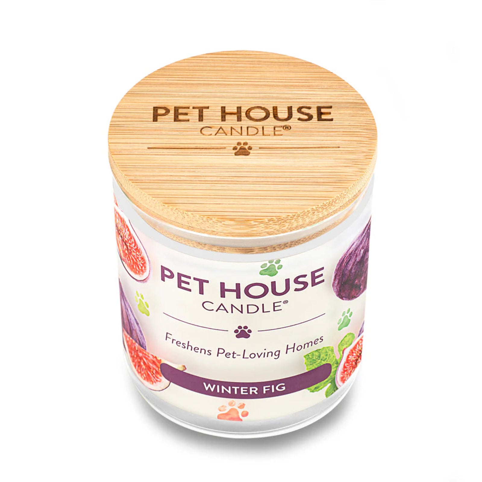 Pet House Candle with wooden lid on a white background