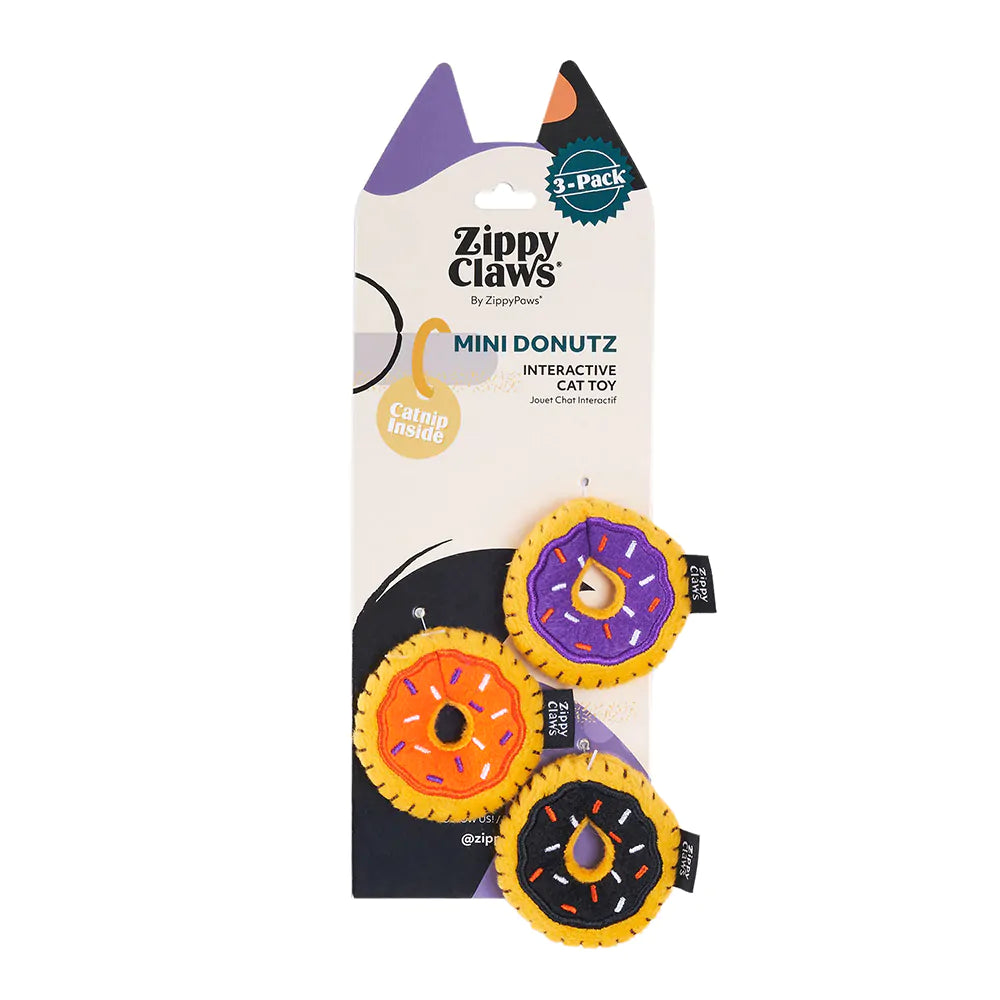 Zippy Claws Mini Donutz interactive cat toy packaging on a white background