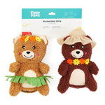 Two plush dog toys with floral accessories on a white background, branded as Zippy Paws.