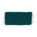 Green scrubber with white trim on a white background