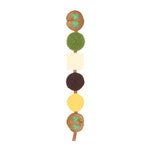 Decorative item with circular wooden pieces in various colors on a white background