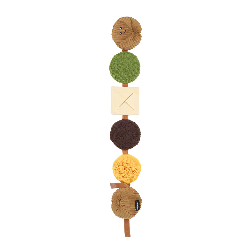 Colorful wooden toy with round, stacked pieces on a white background