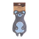 Gray bear-shaped dog toy with blue accents on a white background, featuring Zippy Paws branding.