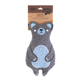 Gray bear-shaped dog toy with blue accents on a white background, featuring Zippy Paws branding.