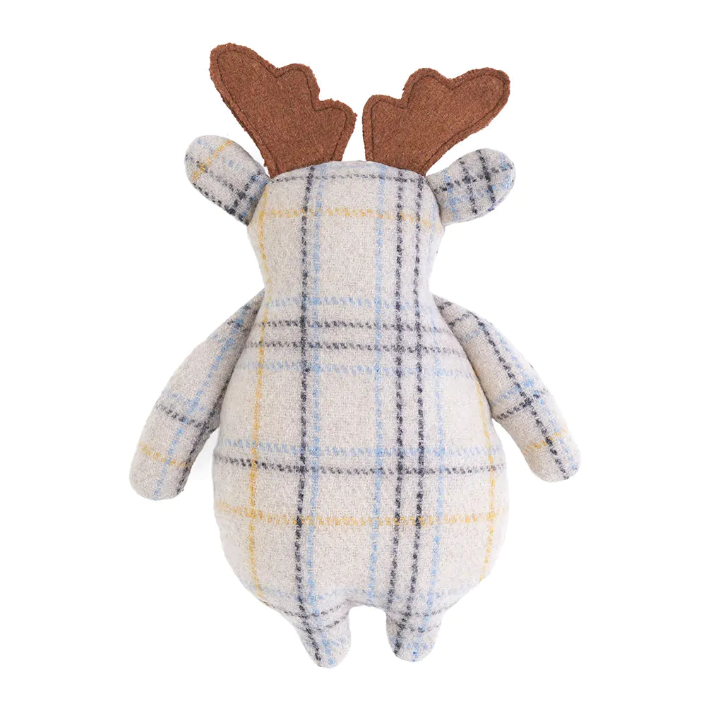 Plaid reindeer toy on a white background