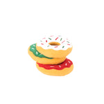 Stack of colorful donut-shaped cookies on a white background