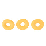 Three yellow donut-shaped objects on a white background