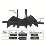 Black winged garment with size chart on a white background