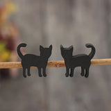 Black Cat Wood Post Earrings