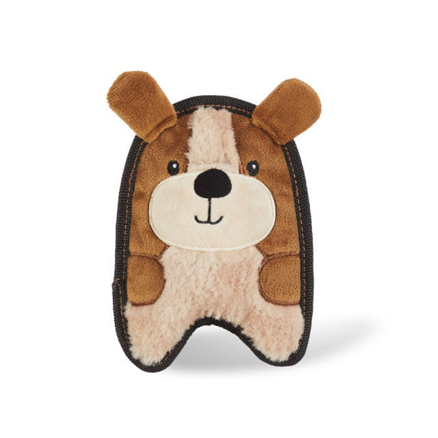 Dog toy shaped like a bear with a brown and beige color scheme on a white background