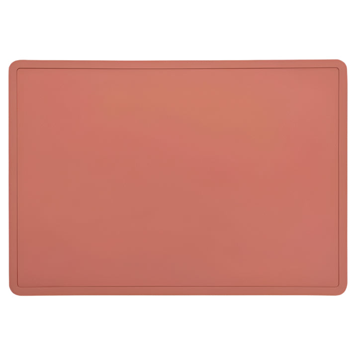 Rectangular terracotta-colored cutting board on a light gray background