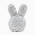 Fluffy gray bunny-shaped pillow on a white background