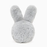 Fluffy gray bunny-shaped pillow on a white background