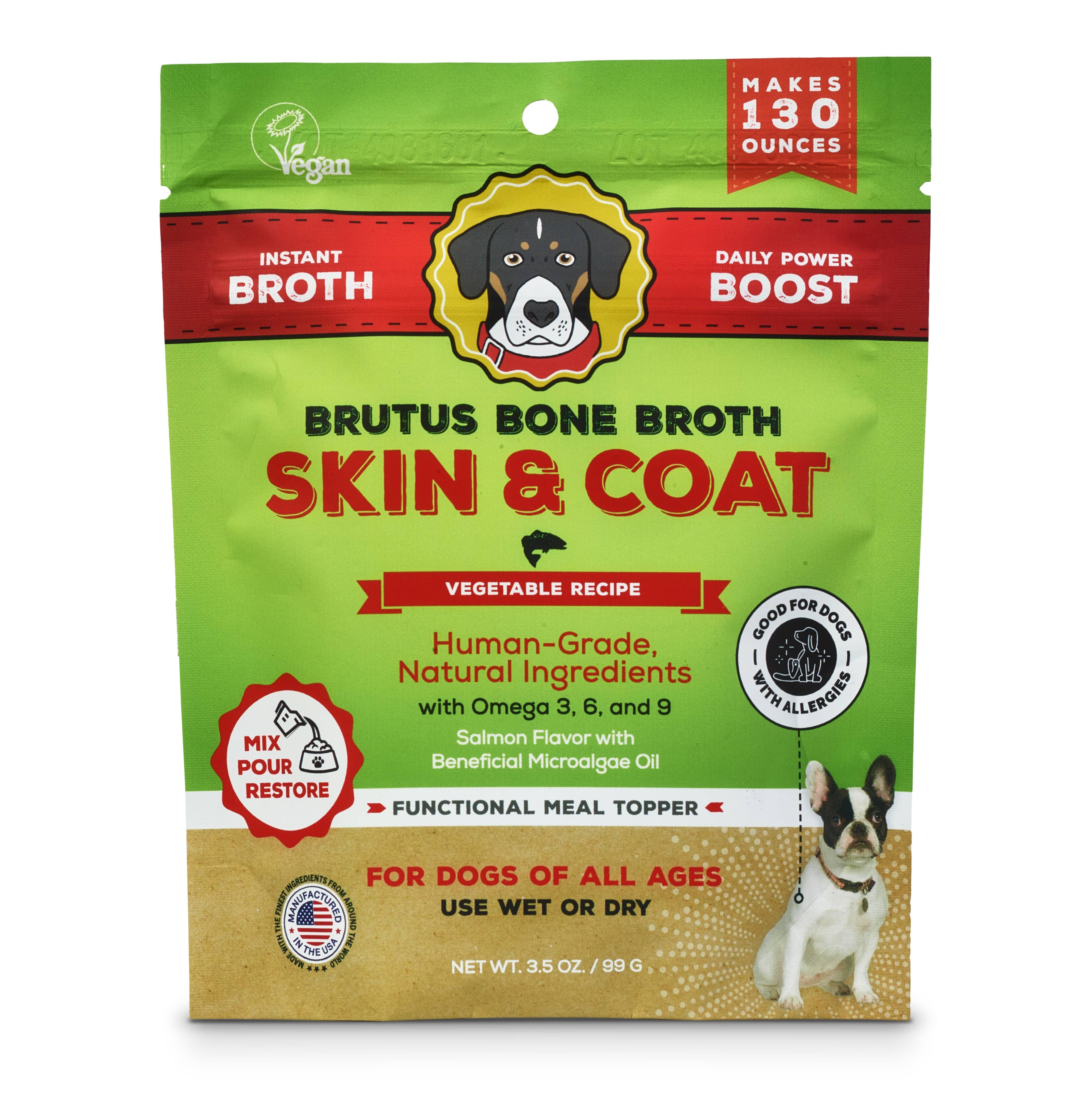 Brutus Bone Broth Skin & Coat package for dogs on a white background