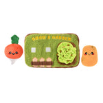 Plush garden set with a small greenhouse, tomato, and potato on a white background