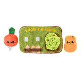 Plush garden set with a small greenhouse, tomato, and potato on a white background