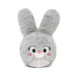 Gray plush toy with a cute face on a white background