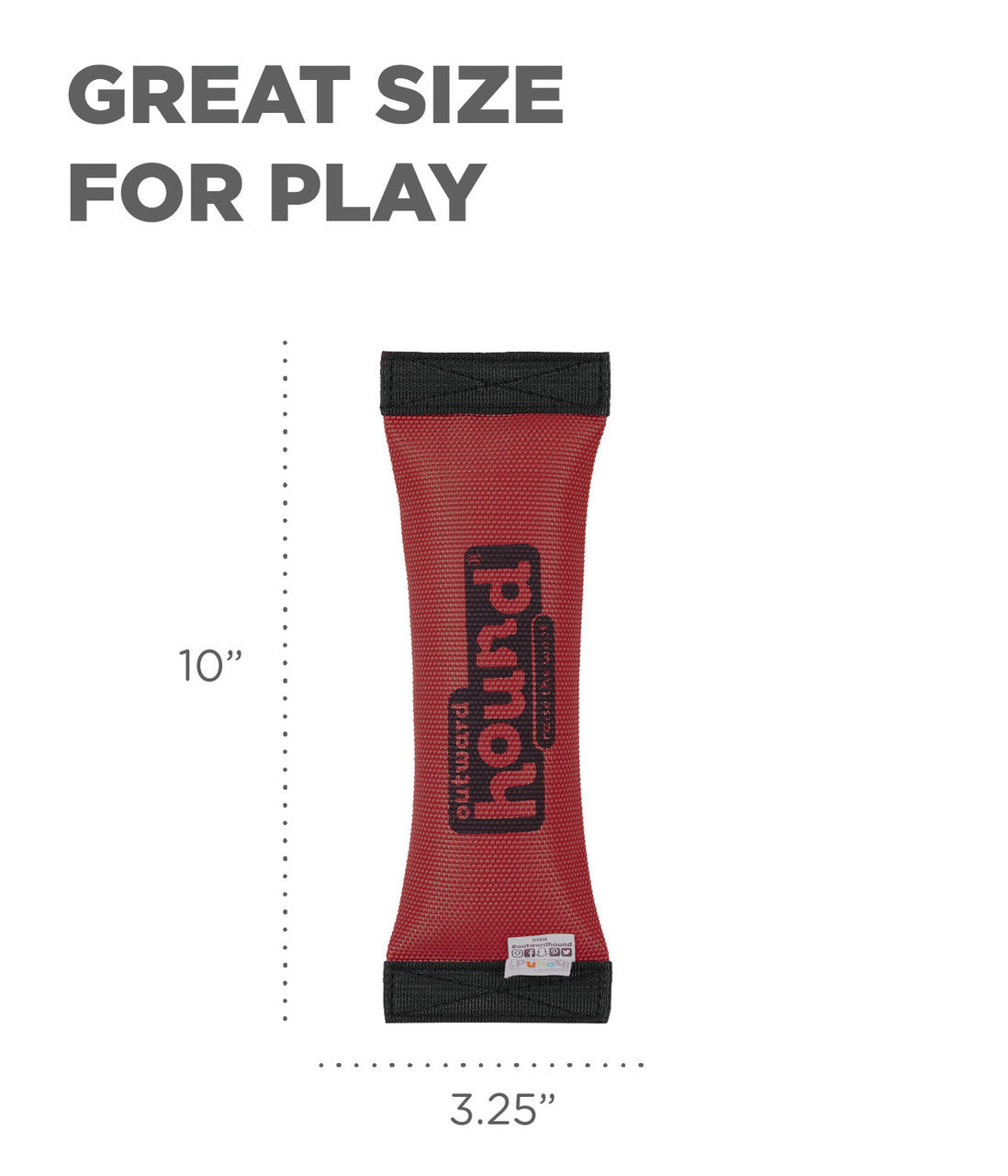 Red and black toy with dimensions labeled on a white background