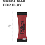 Red and black toy with dimensions labeled on a white background