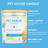 Pet House Candle with lemon cupcake scent on a blue background