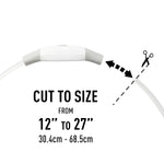 White cable with cut-to-size instructions on a white background
