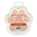 Pet House Wax Melt packaging with paw design and 'Orange Spice' flavor on a white background