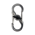 Metal carabiner with S-Biner branding on a white background