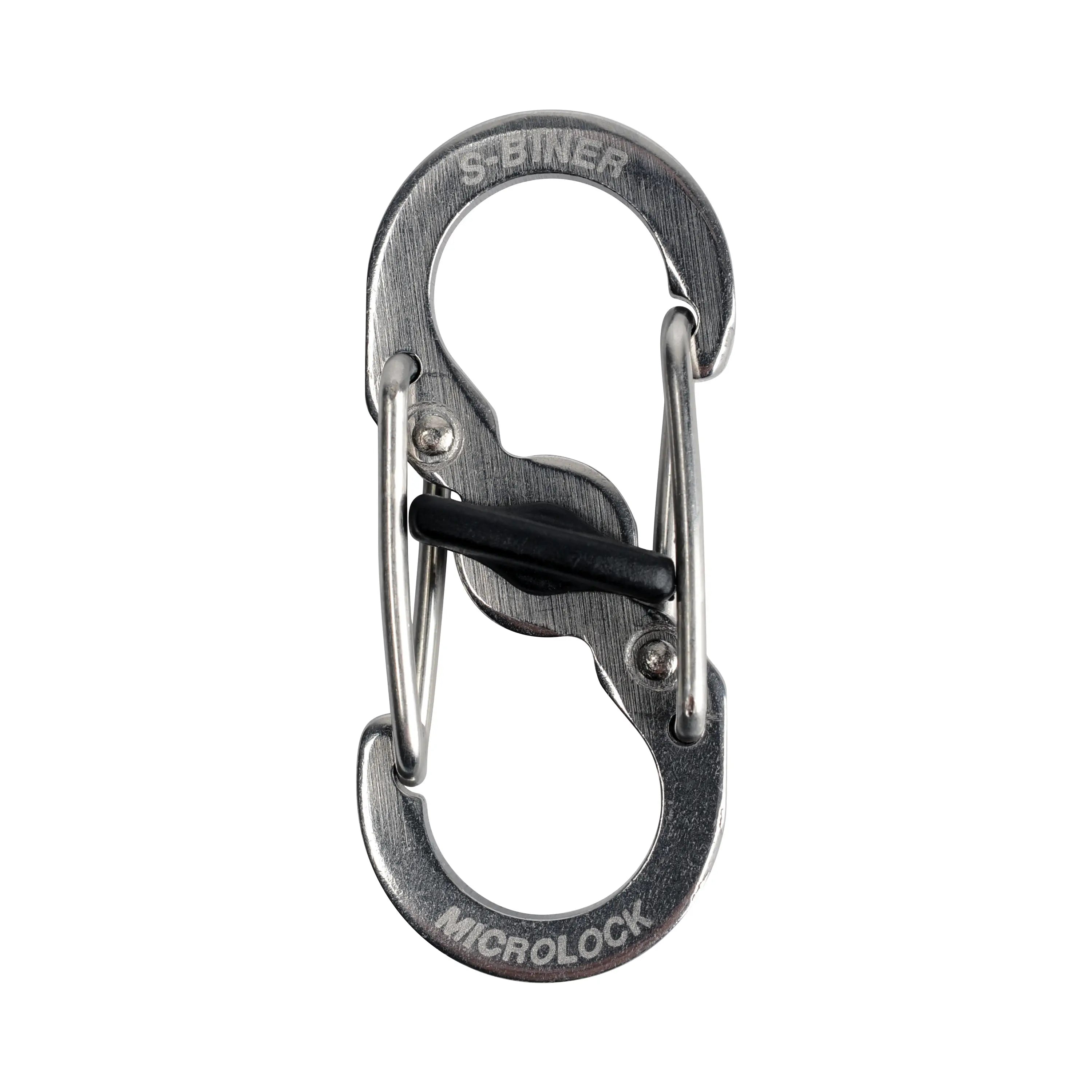 Metal carabiner with S-Biner branding on a white background