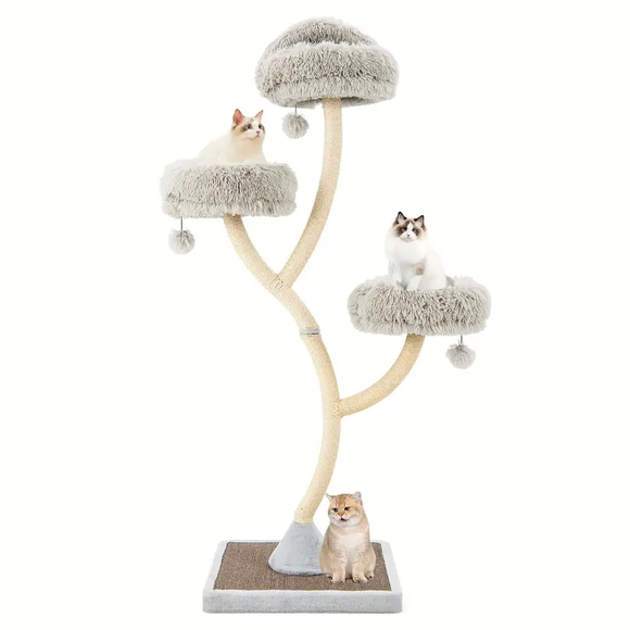 70in Multi-Level With 3 Furry Bed Perches & Balls Gray