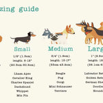 Dog sizing guide with illustrations and measurements from Very Vintage