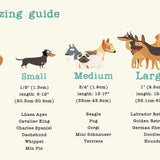 Dog sizing guide with illustrations and measurements from Very Vintage