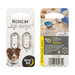 Two Nite Ize MicroLink pet tag carabiners in their packaging on a white background.