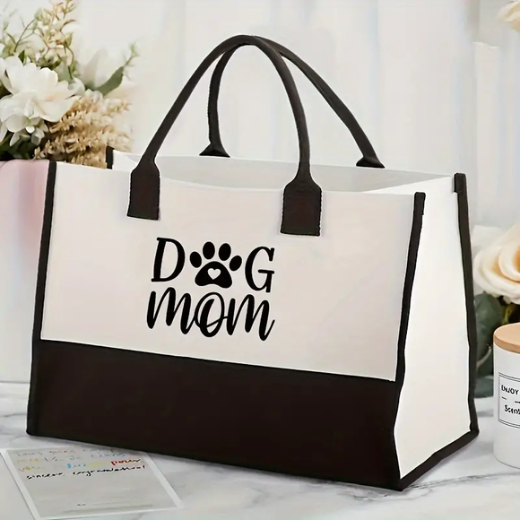 Dog Mom Canvas Tote Bag Black/Cream