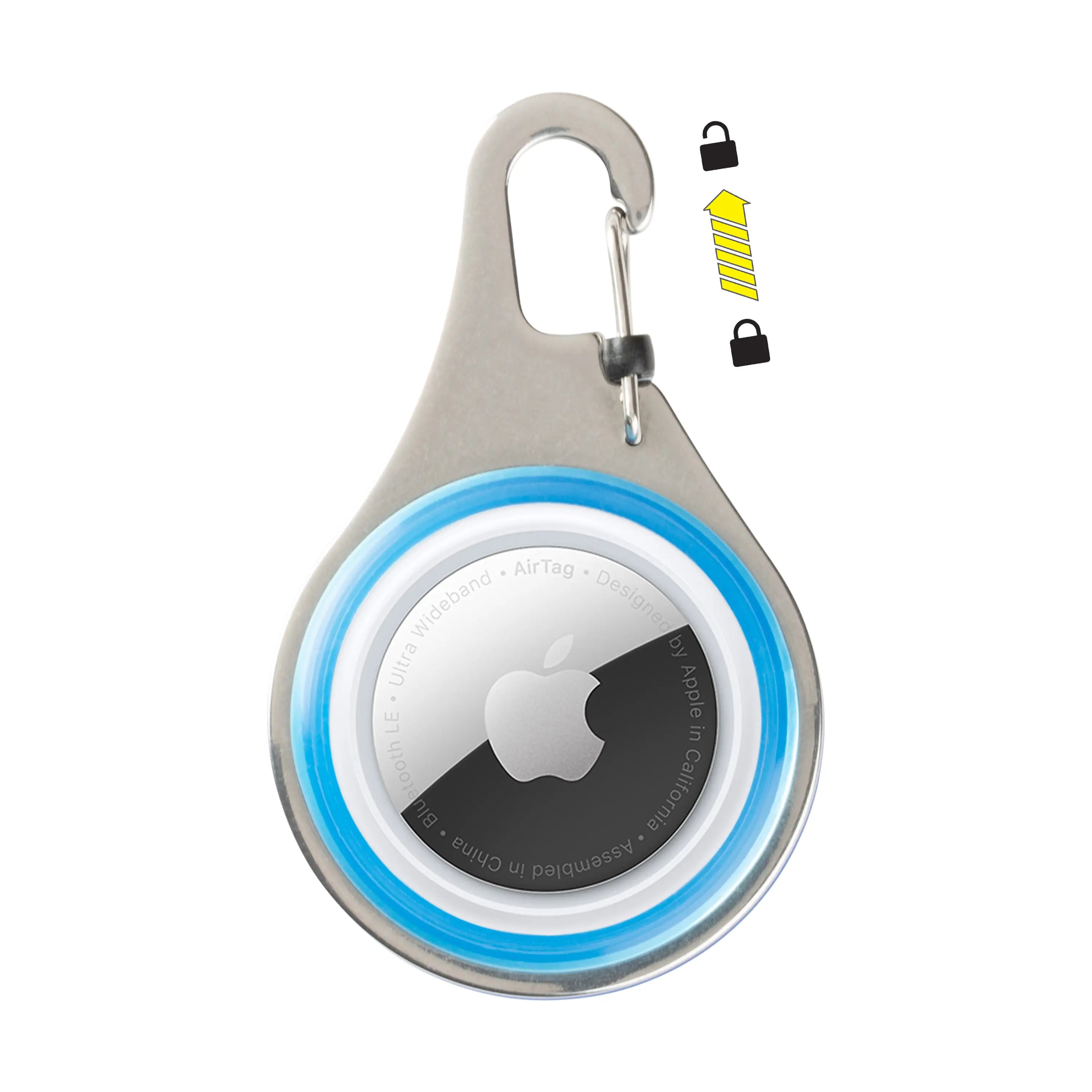 Smartphone case with carabiner and Apple logo on a white background