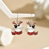 Cat Holiday Reindeer Dangle Earrings